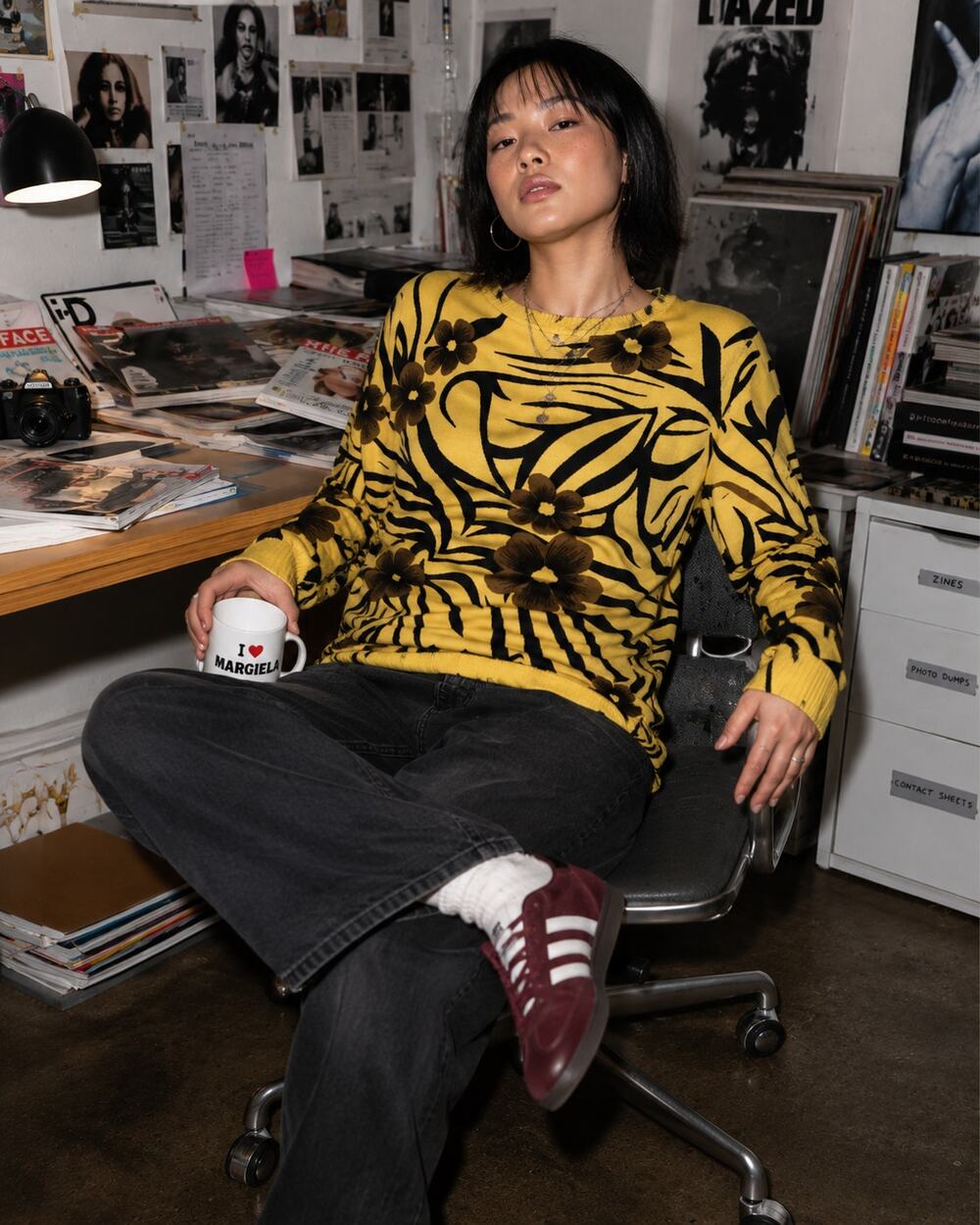 C.D. Daniels Yellow Black Floral Zebra Print Sweater Size M